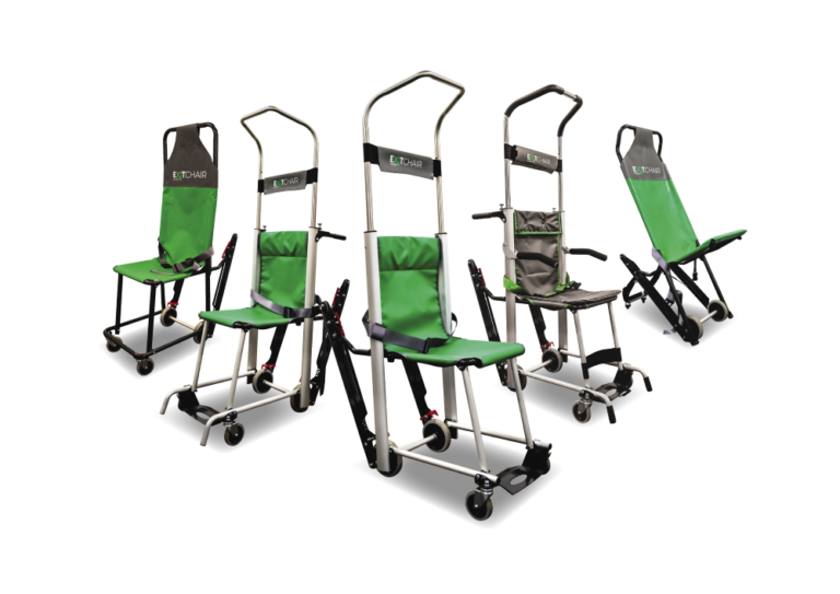 Green and silver evacuation chairs used for evacuation chair training Ireland courses by Phoenix STS